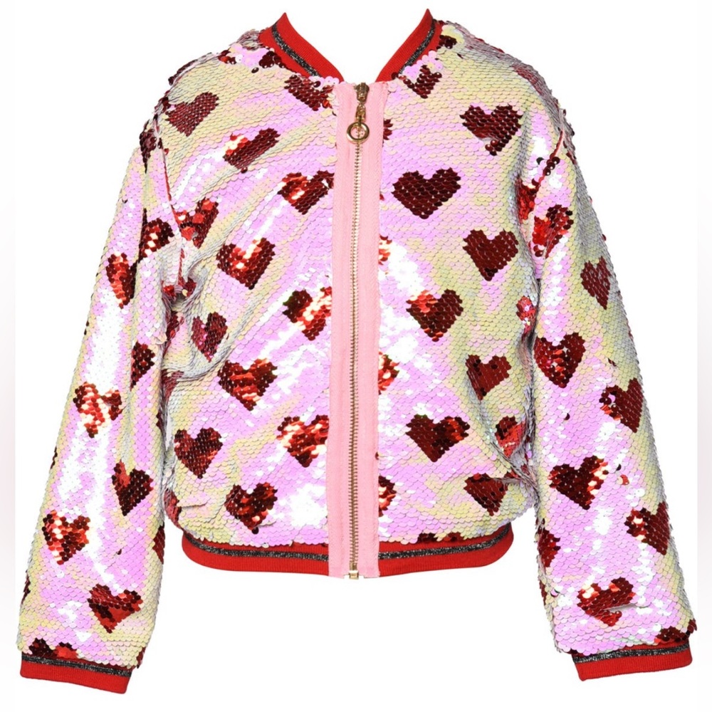 Truly Me Heart Flip Sequin Bomber Jacket Size 3t